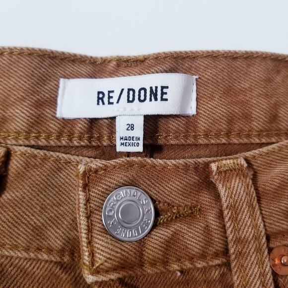 Re/Done 70s Ultra High Rise Stove Pipe Brown Jeans Frayed Hem Button Fly - Picture 4 of 16